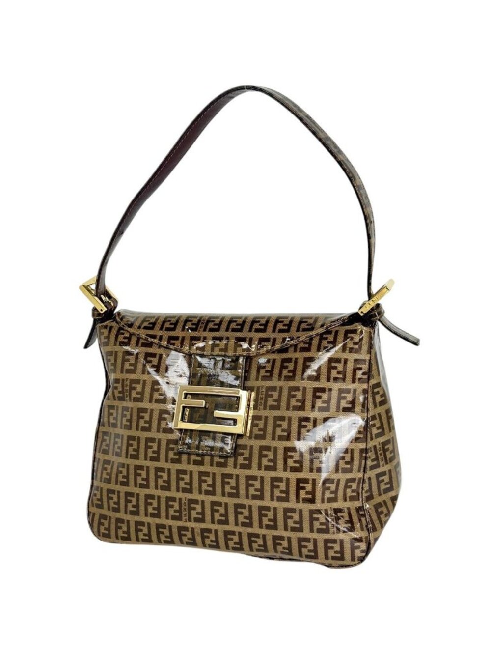 Fendi Shoulder Bag Zucchino Pattern Beige Brown
